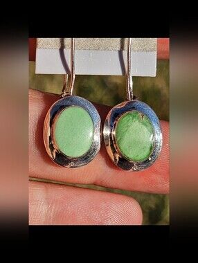 Vintage 925 Gaspeite Southwesyern Dangle Earrings